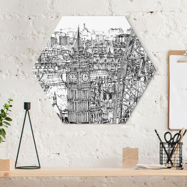 Hexagons Aluminium Dibond schilderijen City Study - London Eye