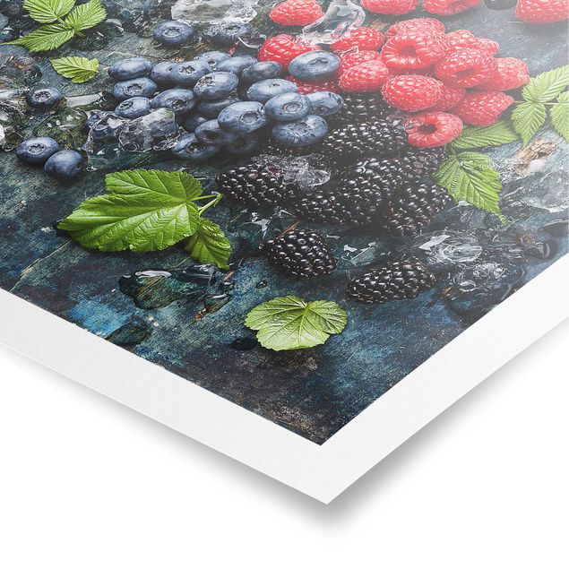 Posters Berry Mix With Ice Cubes Wood