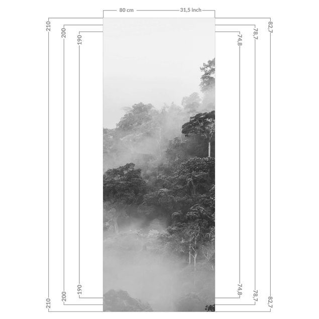 Duschrückwand - Dschungel im Nebel Schwarz-Weiß