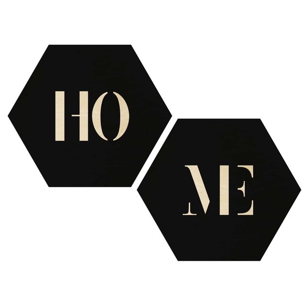 Hexagons houten schilderijen - 2-delig Letters HOME White Set I