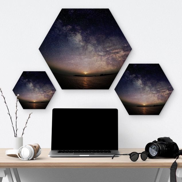 Hexagons houten schilderijen Sun And Stars At Sea