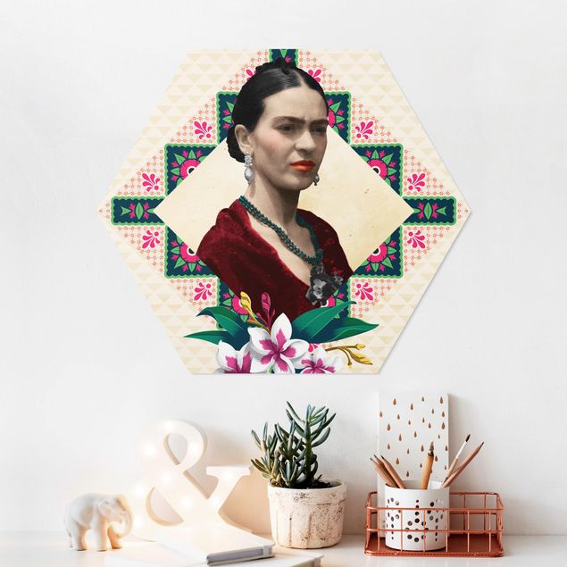 Hexagons Forex schilderijen Frida Kahlo - Flowers And Geometry