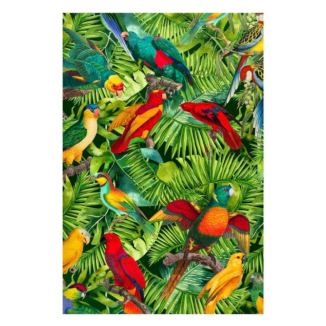 Magneetborden Colourful Collage - Parrots In The Jungle