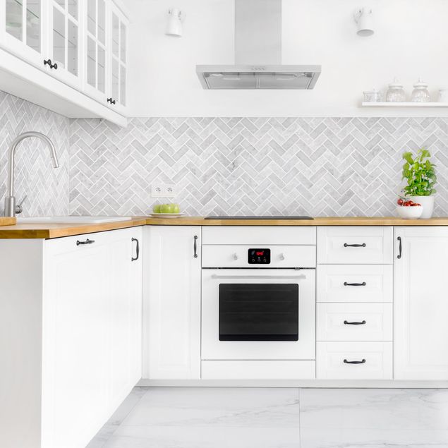 Achterwand voor keuken tegelmotief Marble Fish Bone Tiles - Grey