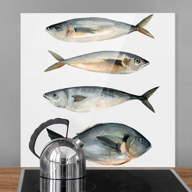 Spatscherm keuken Four Fish In Watercolor I