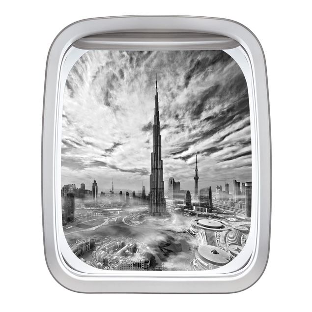 Muurstickers 3d Aircraft Window Dubai Super Skyline