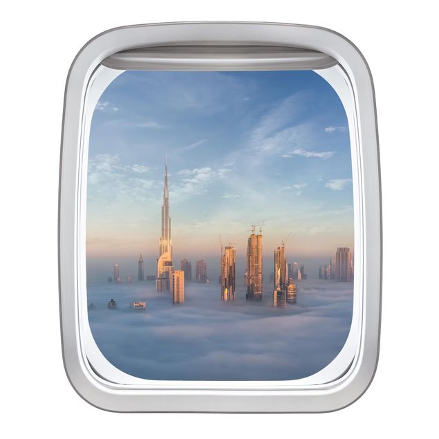 Muurstickers 3d Aircraft Window Dubai Practicing The Clouds