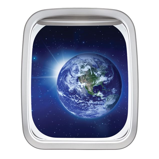 Muurstickers Aircraft Window Earth In Space