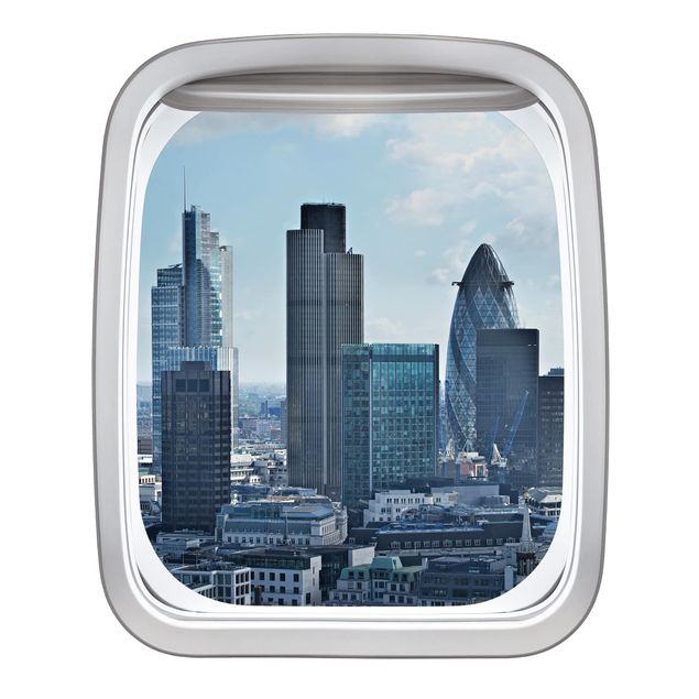 Muurstickers 3d Aircraft Window London Skyline