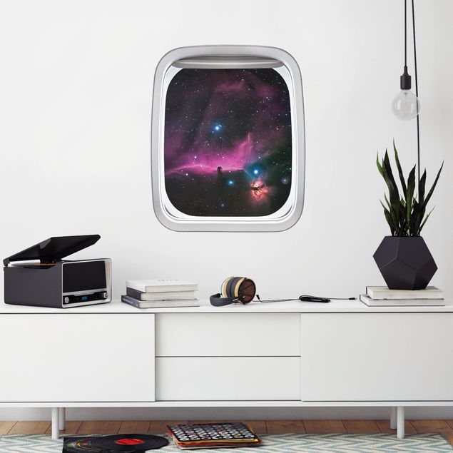 Muurstickers 3d Aircraft Window Orion Nebula