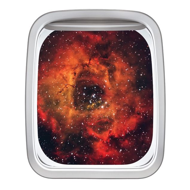 Muurstickers Aircraft Window Rose In Space