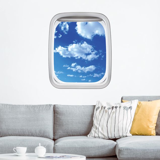 Muurstickers 3d Aircraft Window Cloudy Sky
