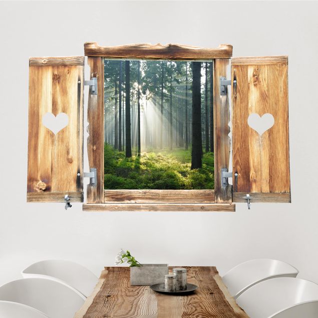 Muurstickers bomen Window With Heart Enlightened Forest