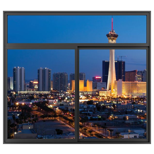Muurstickers 3d Window Black Viva Las Vegas