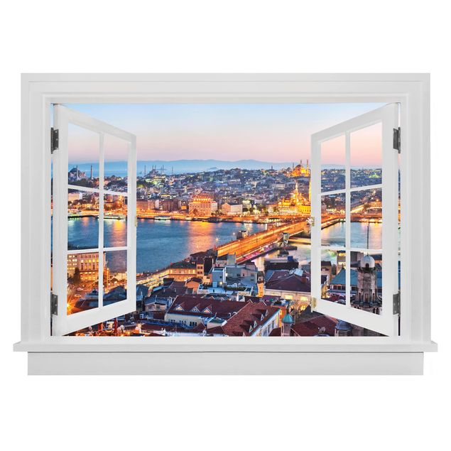 Muurstickers 3d Open Window Istanbul