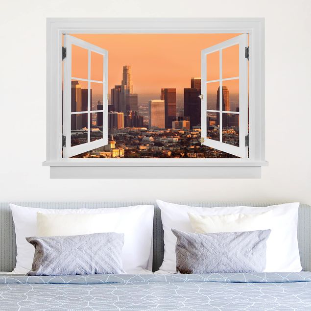 Muurstickers stadsnamen Open Window Skyline Of Los Angeles