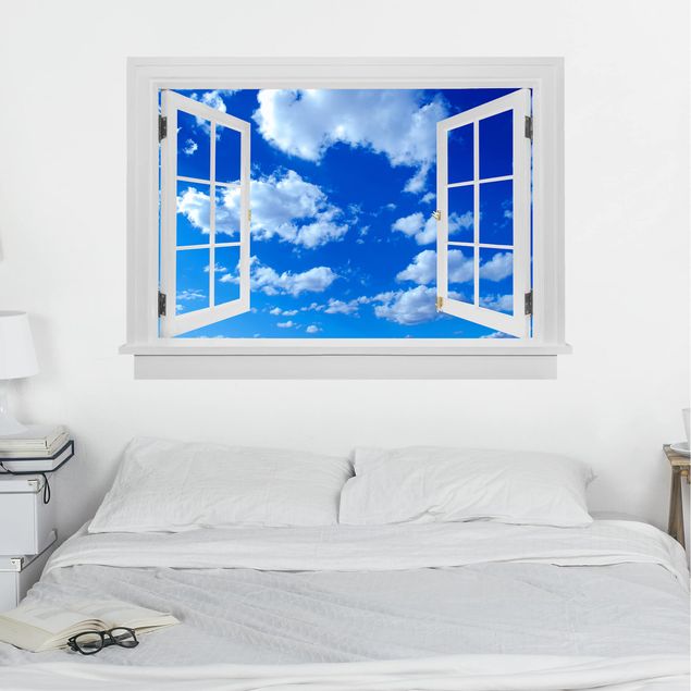 Muurstickers 3d Open Window Cloudy Sky