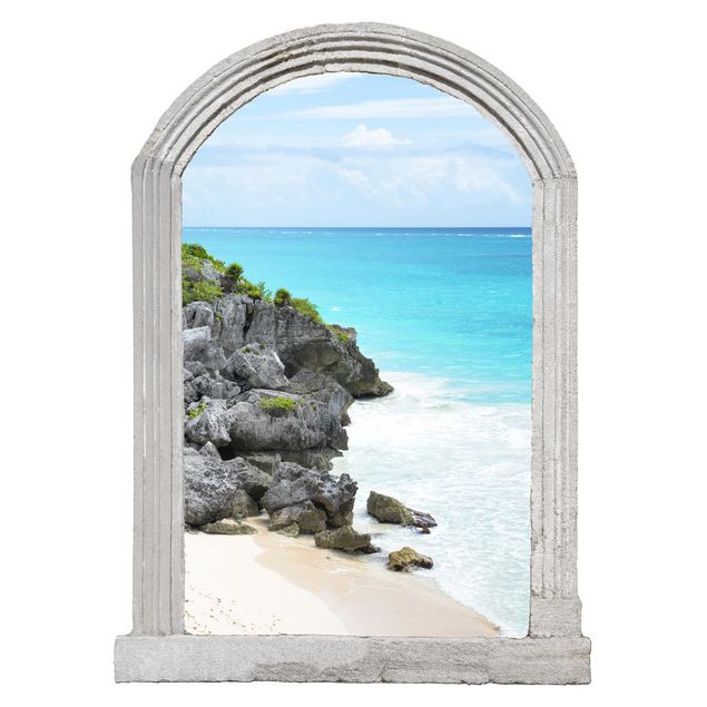 Muurstickers 3d Stone Arch Caribbean Coast Tulum Ruins