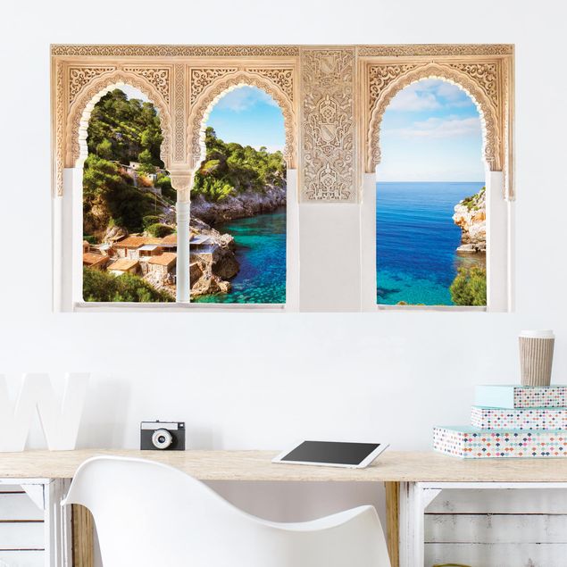 Muurstickers steenlook Decorated Window Cala De Deia In Majorca