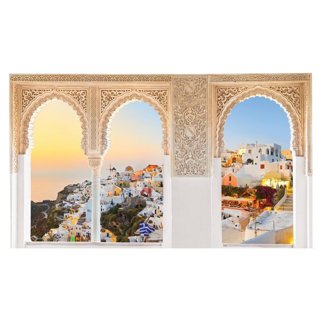 Muurstickers steenlook Decorated Window Bright Santorini