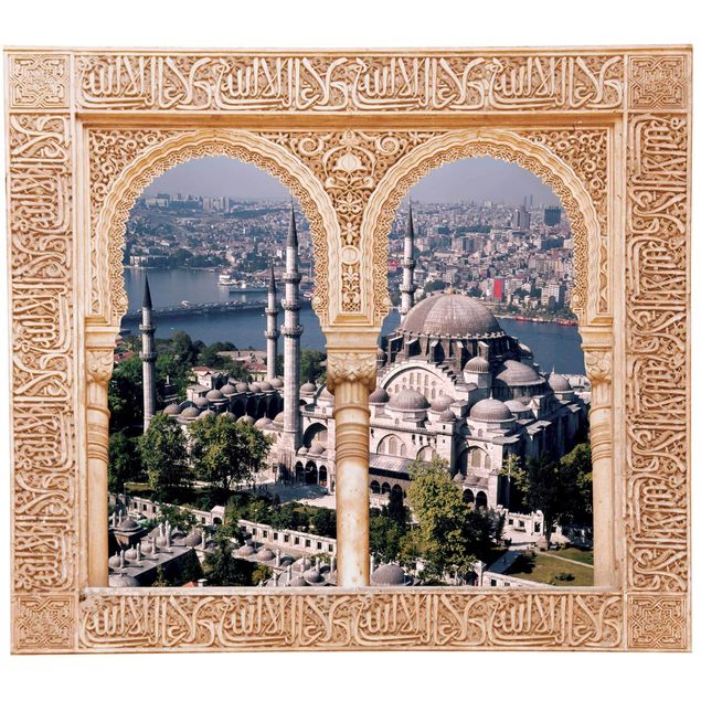 Muurstickers steenlook Decorated Window Mosque Istanbul