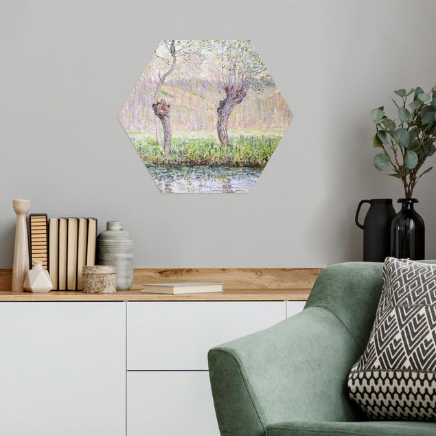 Hexagons Aluminium Dibond schilderijen Claude Monet - Willow Trees Spring