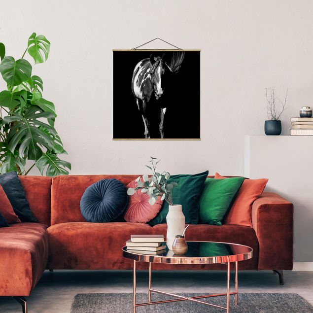 Stoffen schilderij met posterlijst Horse In The Dark