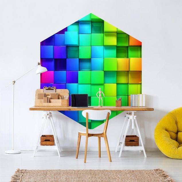 Hexagon Behang 3D Cubes