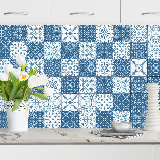 Achterwand voor keuken patroon Tile Pattern Mix Blue White