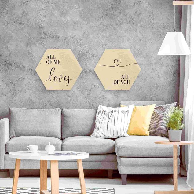 Hexagons houten schilderijen - 2-delig All Of Me Loves All Of You Set I