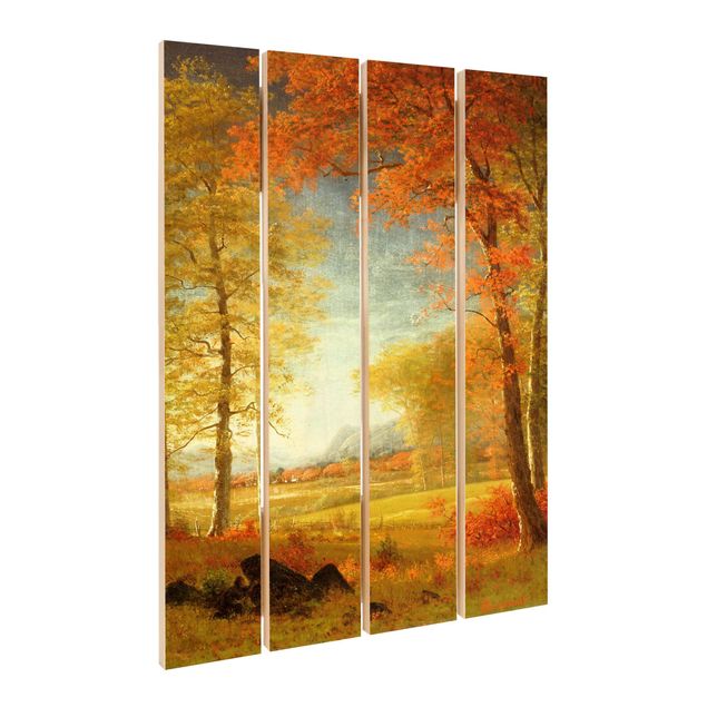 Houten schilderijen op plank Albert Bierstadt - Autumn In Oneida County, New York