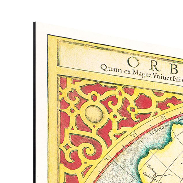 Aluminium Dibond schilderijen Historic World Map Orbis Descriptio Terrare Compendiosa