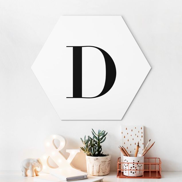 Hexagons Aluminium Dibond schilderijen Letter Serif White D