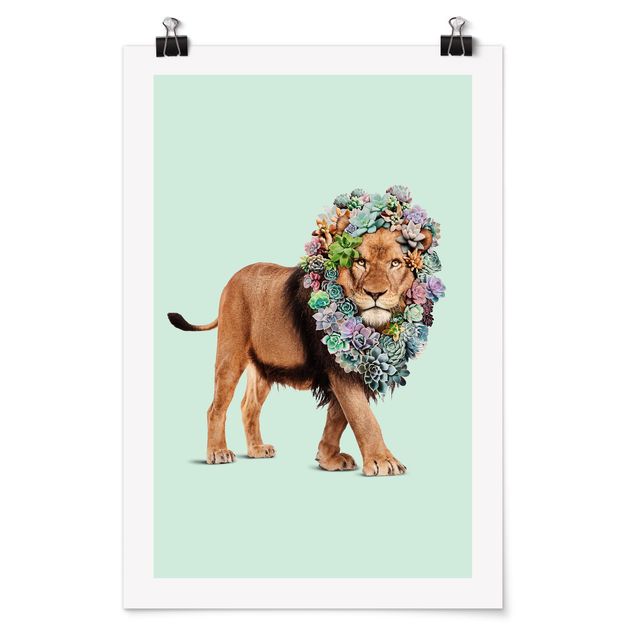 Posters Lion With Succulents