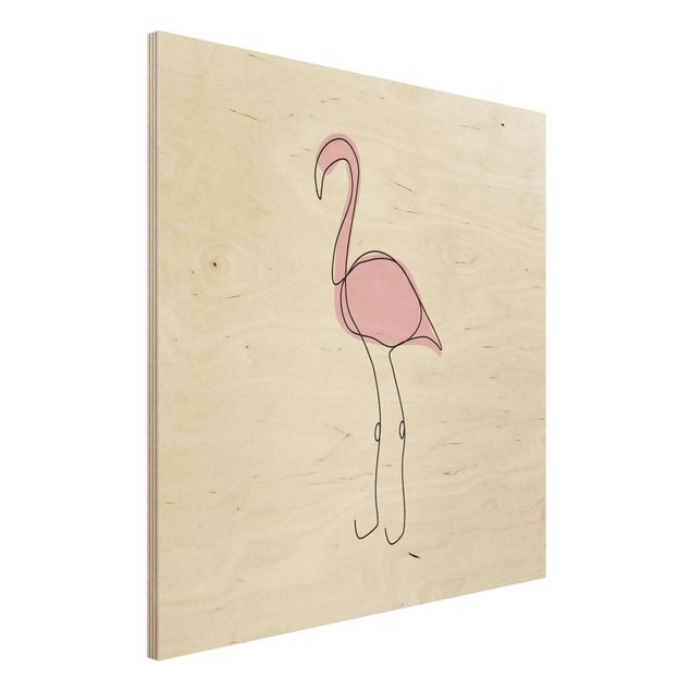 Houten schilderijen Flamingo Line Art