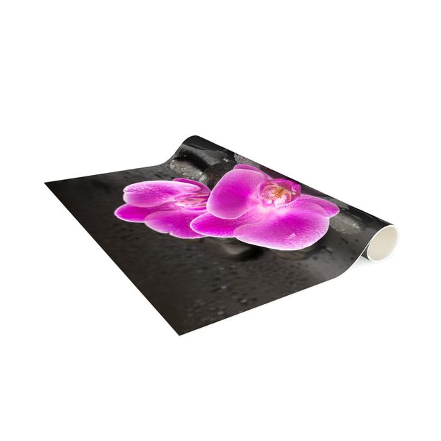 bloemen vloerkleden Pink Orchid Flower On Stones With Drops
