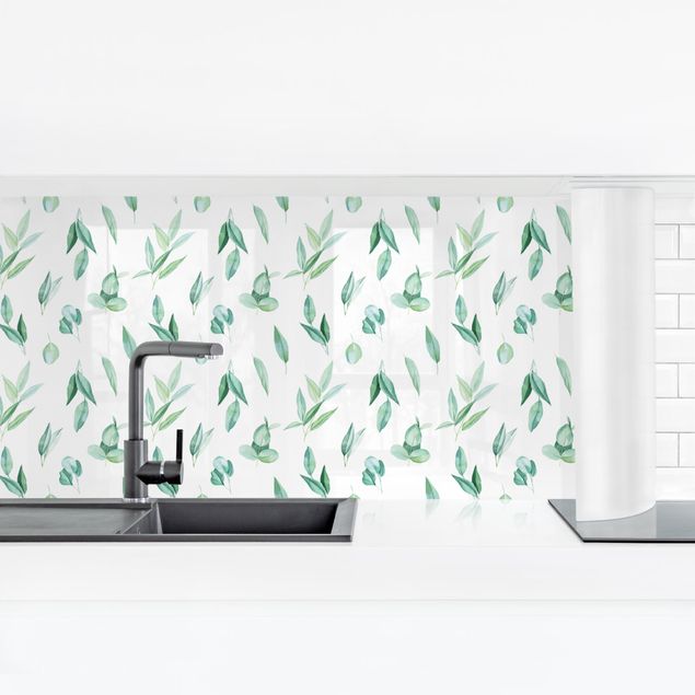 Achterwand voor keuken patroon Watercolour Eucalyptus Branches Pattern