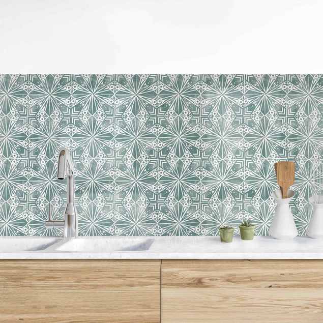 Achterwand voor keuken en zwart en wit Vintage Pattern Geometric Tiles