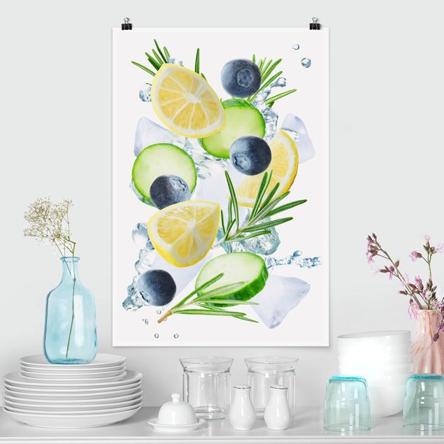Posters Blueberries Lemon Ice Spash