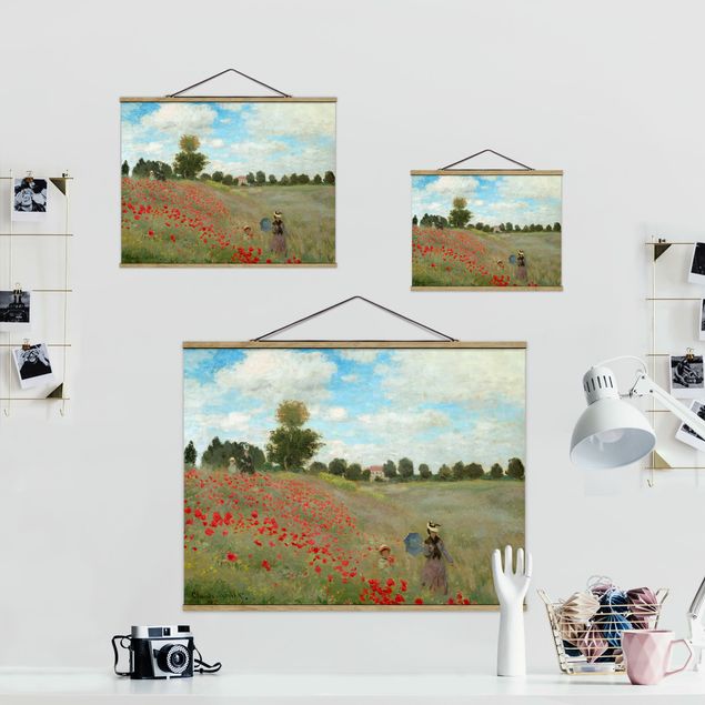 Stoffen schilderij met posterlijst Claude Monet - Poppy Field Near Argenteuil