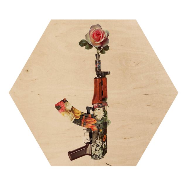 Hexagons houten schilderijen Weapon With Rose