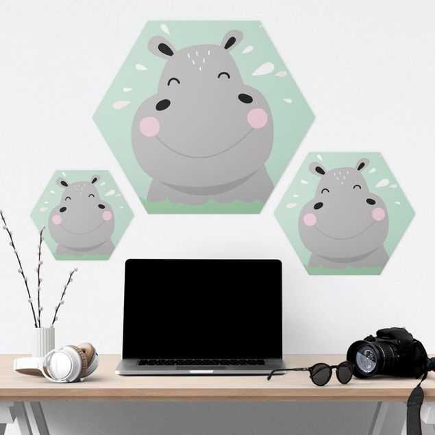 Hexagons Aluminium Dibond schilderijen The Happiest Hippo