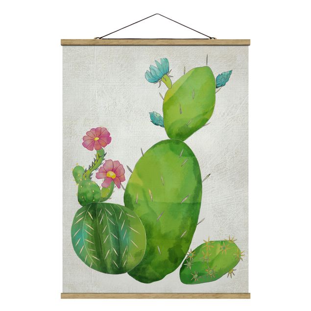 Stoffen schilderij met posterlijst Cactus Family In Pink And Turquoise