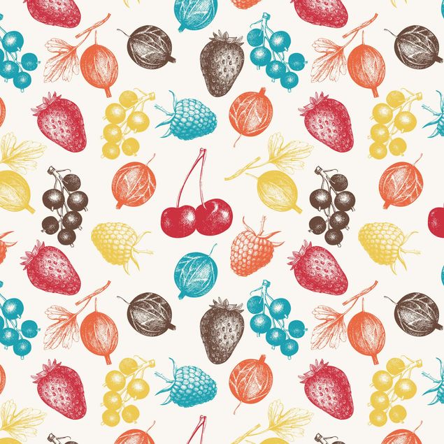 Plakfolien Colourful Hand Drawn Kitchens Summer Fruit Pattern