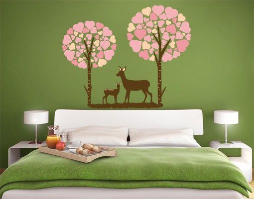 Muurstickers bomen No.JS89 Roe Deer And The Forest Of Hearts