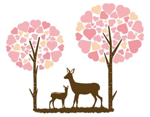 Muurstickers liefde No.JS89 Roe Deer And The Forest Of Hearts