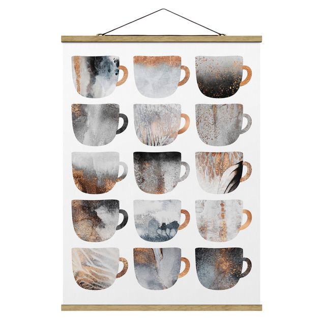 Stoffen schilderij met posterlijst Grey Coffee Mugs With Gold