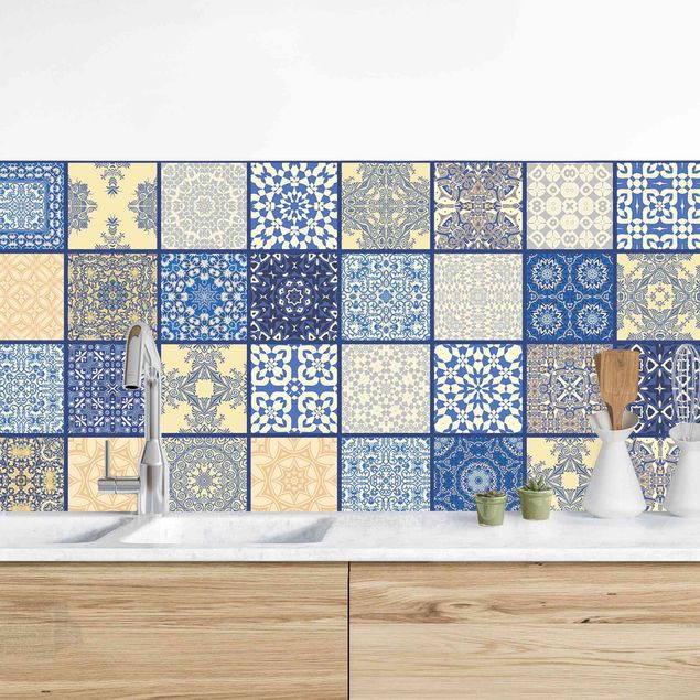 Achterwand voor keuken tegelmotief Sunny Mediterranian Tiles With Blue Joints
