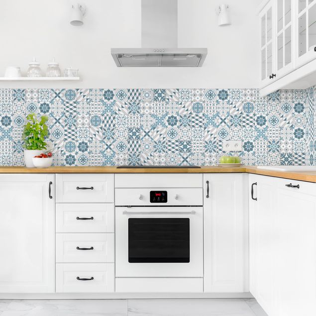 Achterwand voor keuken tegelmotief Geometrical Tile Mix Blue Grey
