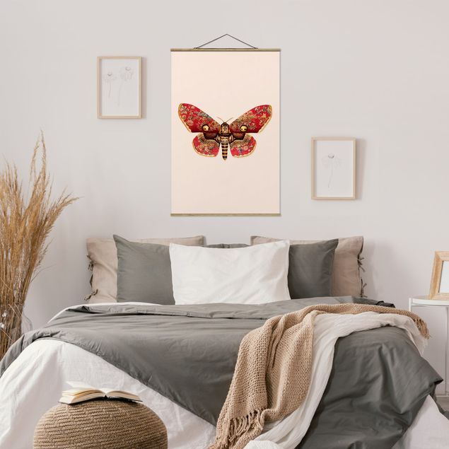 Stoffen schilderij met posterlijst Vintage Moth